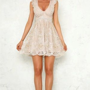 HELLO MOLLY - Sparkly, champagne colored dress with corset back.